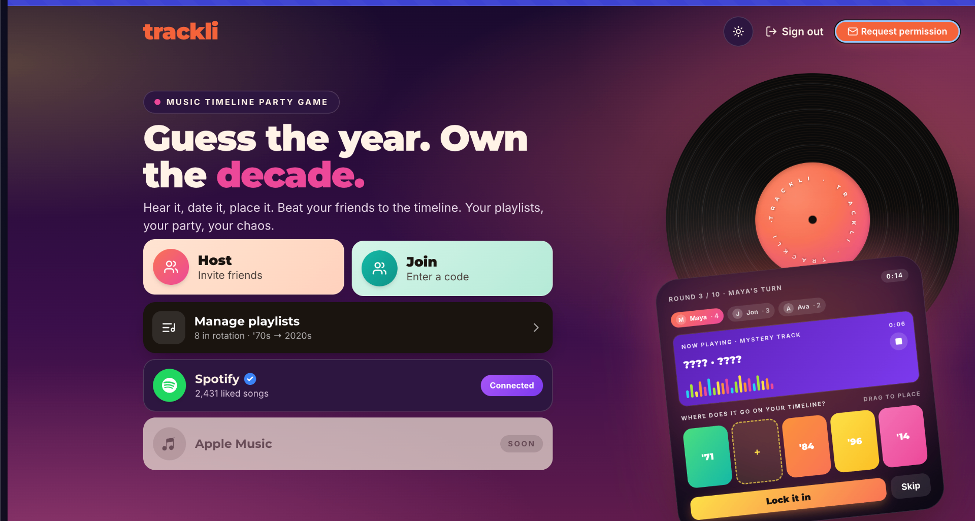 Trackli multiplayer music timeline game interface